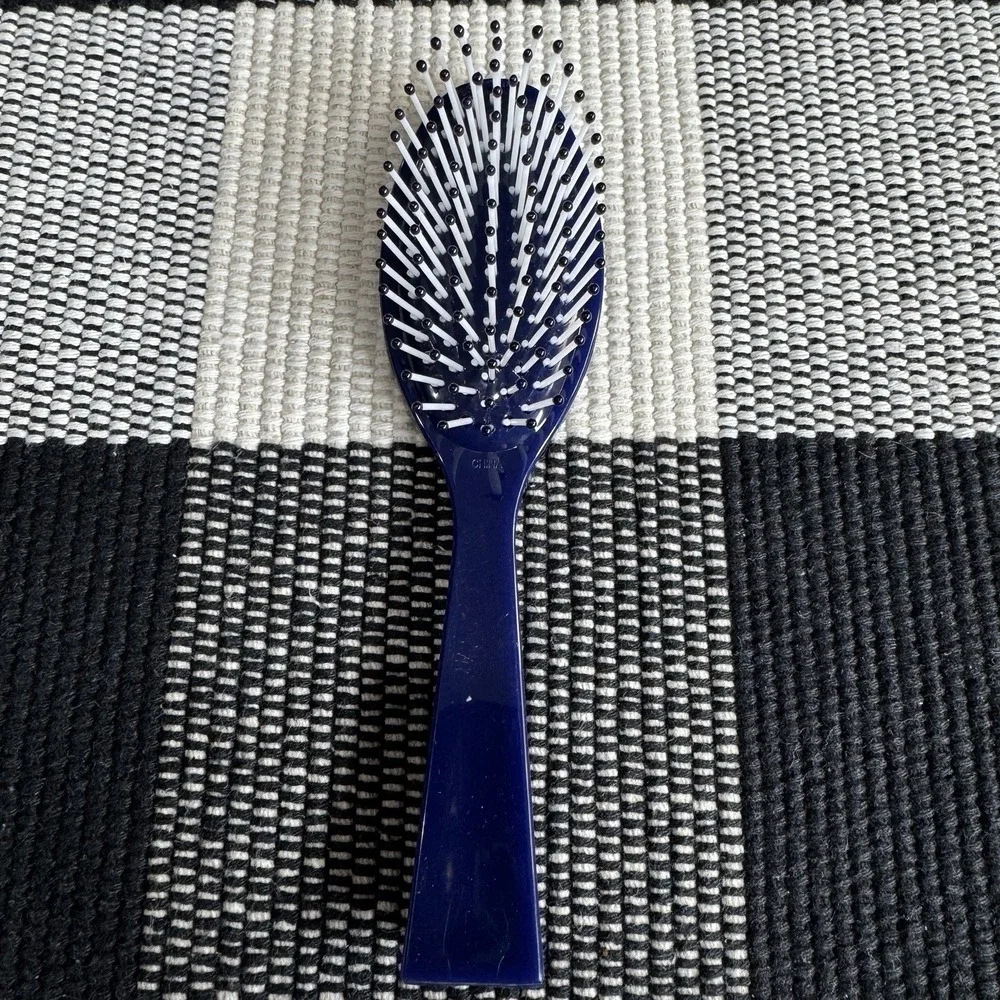 Vintage Estee Lauder Hair Brush Ball Tipped Small Travel Round Navy BLUE Plastic